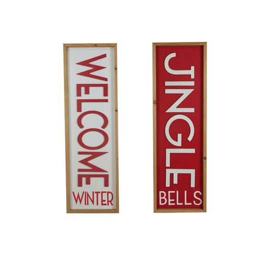 Red White Wooden Welcome Hanging Sign
