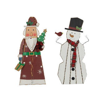 Wood Snowman Santa Claus Christmas Figurines Decor