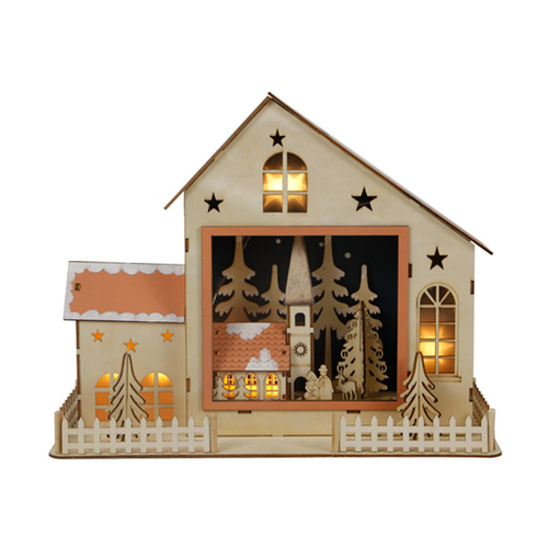 Wood Luminous Chalet for Xmas Decorations Gifts