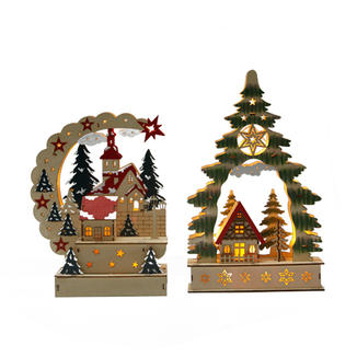 Christmas Wooden House Tabletop Decor With Lights