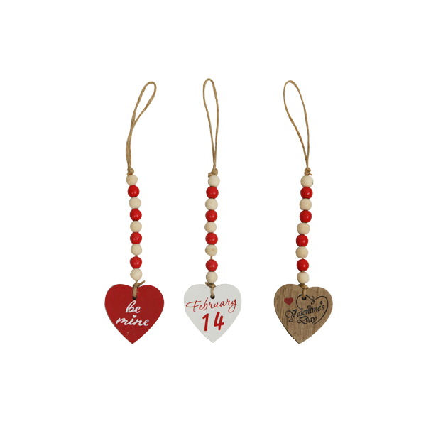 Vertical Wooden Bead Heart Pendant Wall Hanging
